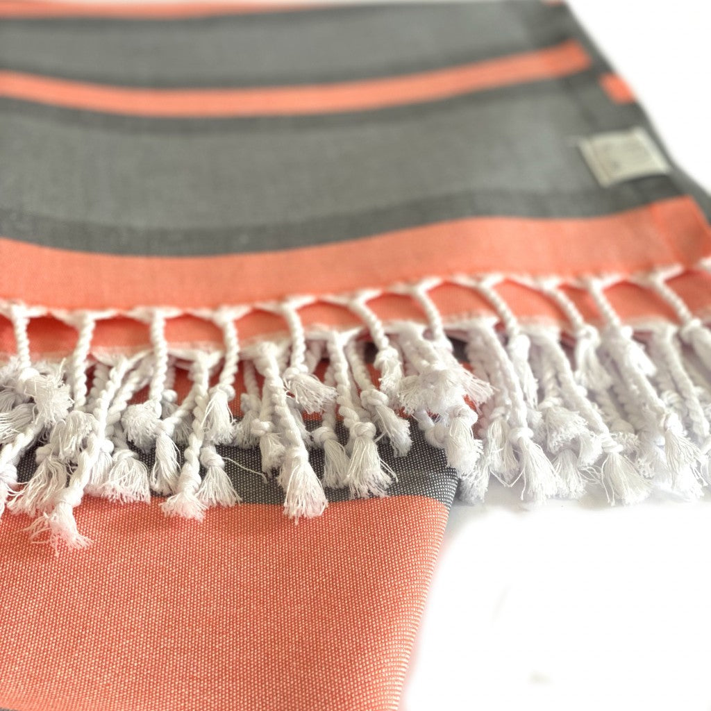 Outdoor Peach and Dark Grey Striped Design Turkish Beach Blanket