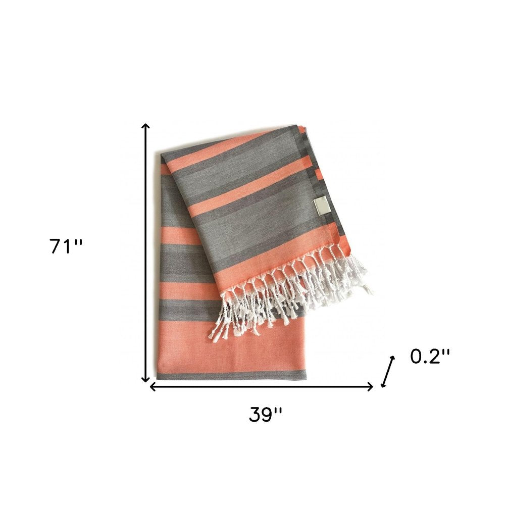 Outdoor Peach and Dark Grey Striped Design Turkish Beach Blanket