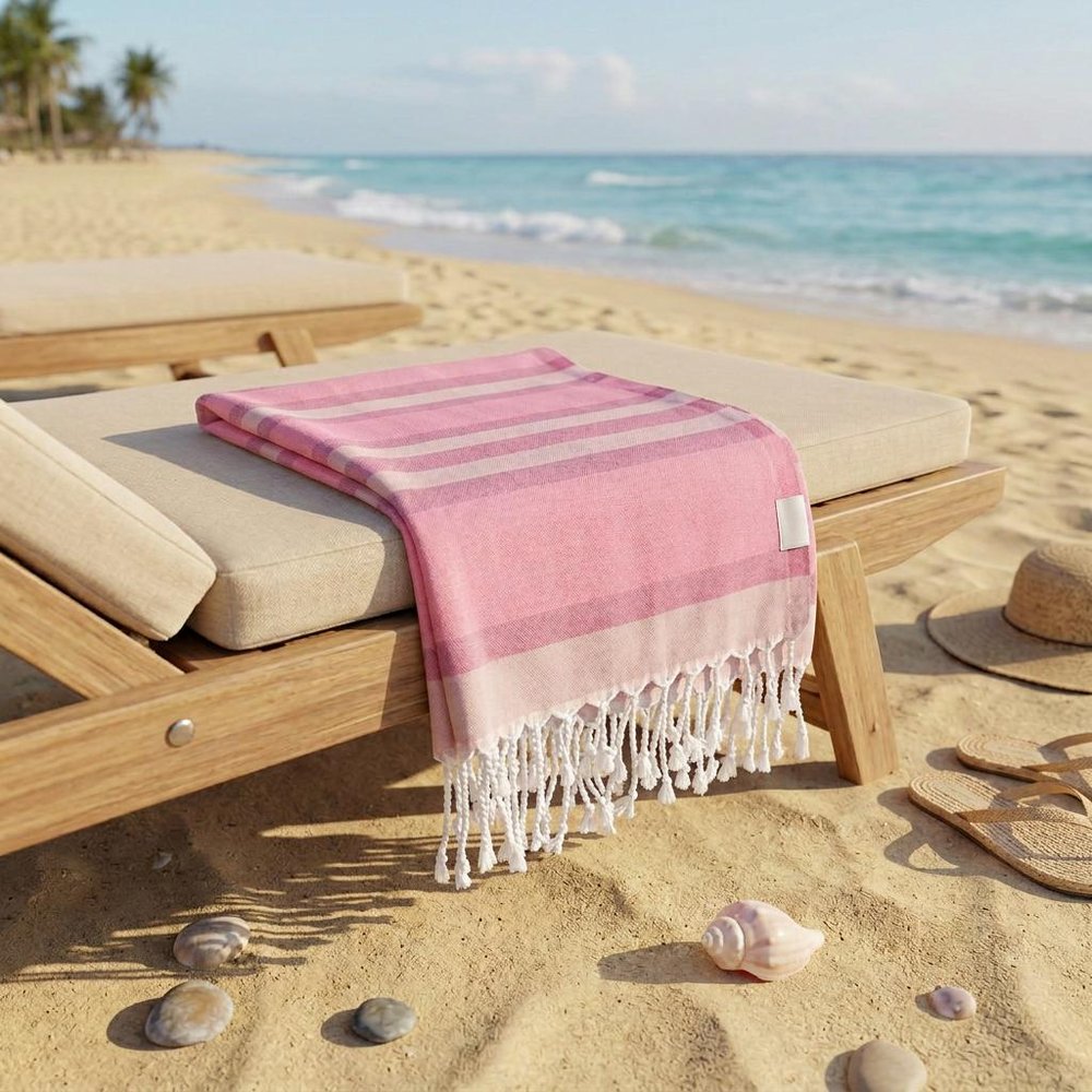 Outdoor Shades of Pink Striped Design Turkish Beach Blanket