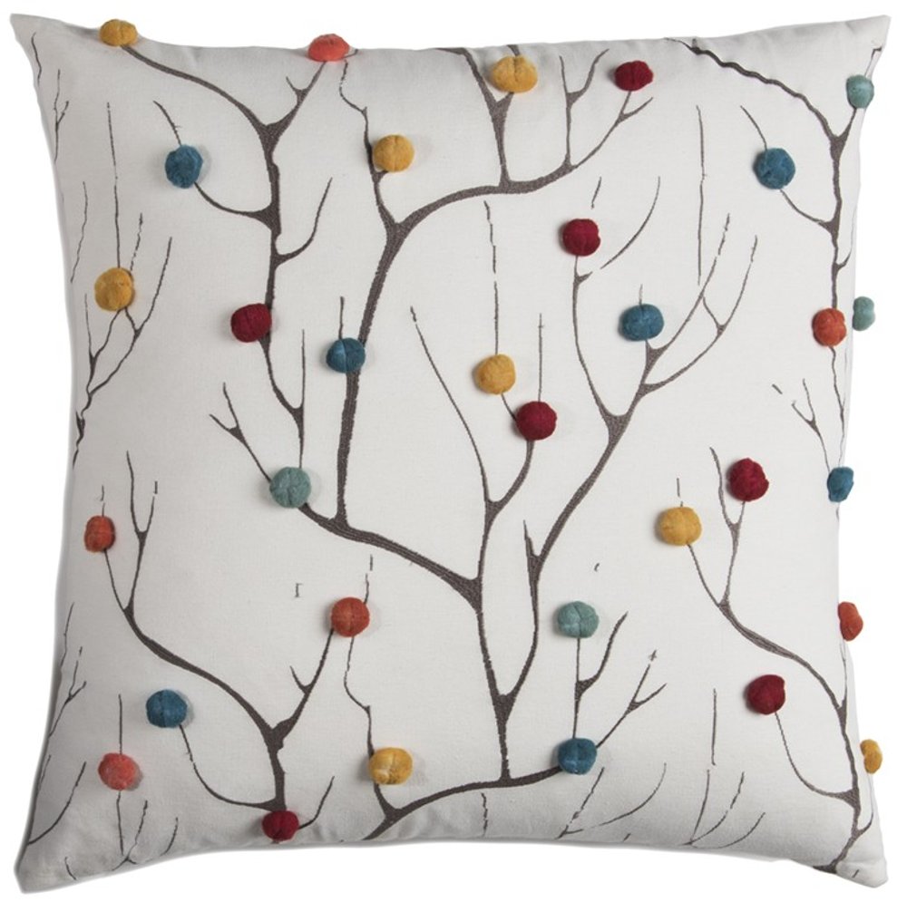 20" White & Black Coral Indoor/Outdoor Patio Throw Pillow with Pompoms