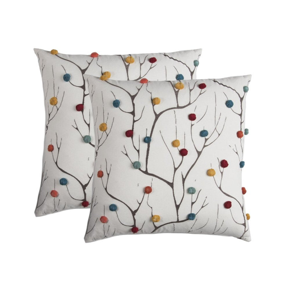 20" White & Black Coral Indoor/Outdoor Patio Throw Pillow with Pompoms