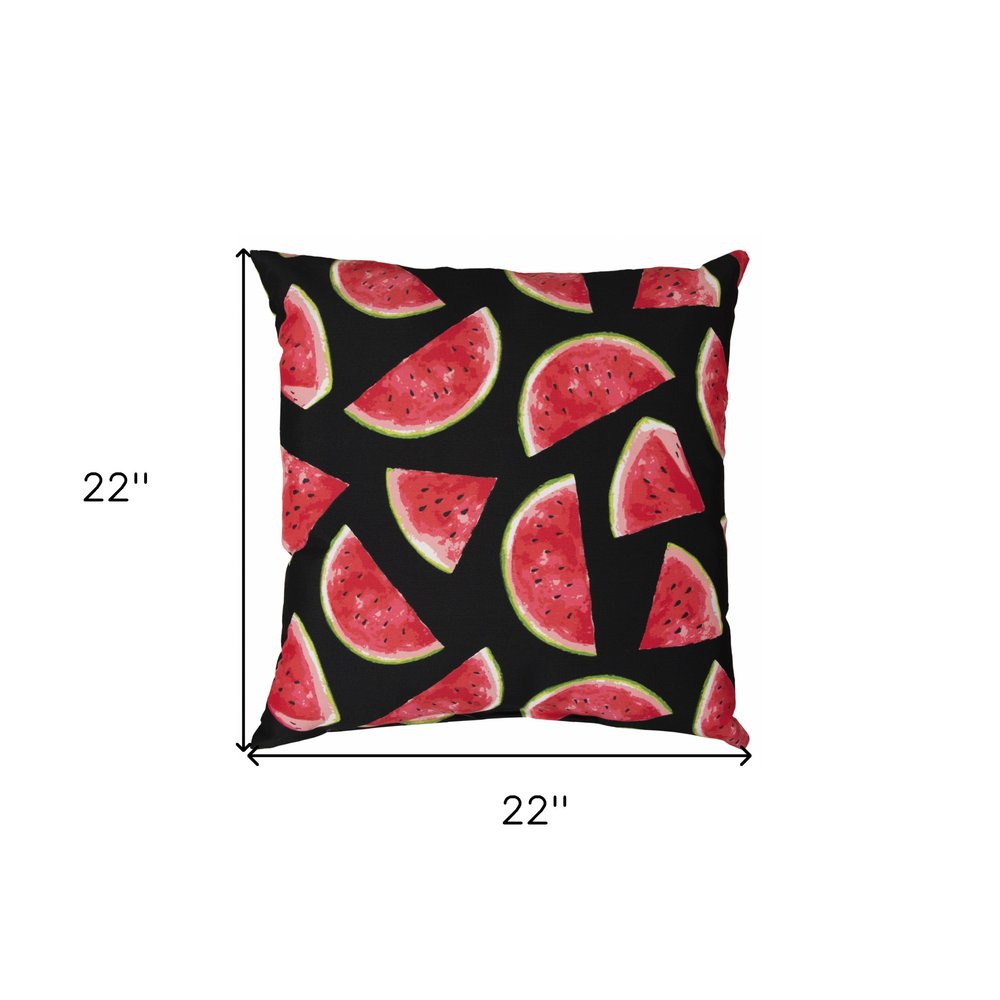 22" Black & Red Watermelon Indoor/Outdoor Patio Throw Pillow