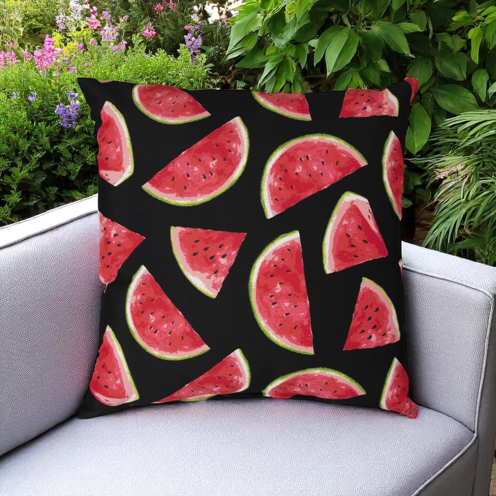 22" Black & Red Watermelon Indoor/Outdoor Patio Throw Pillow