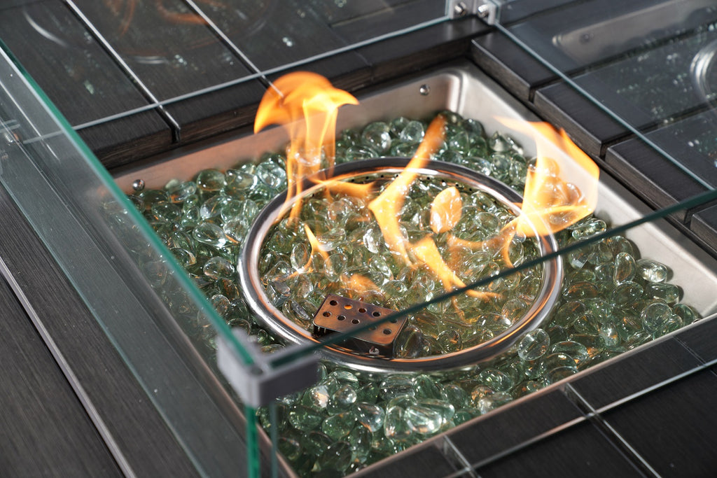 Gray Wicker Outdoor Patio Gas Fire Pit Table with Ice Bucket