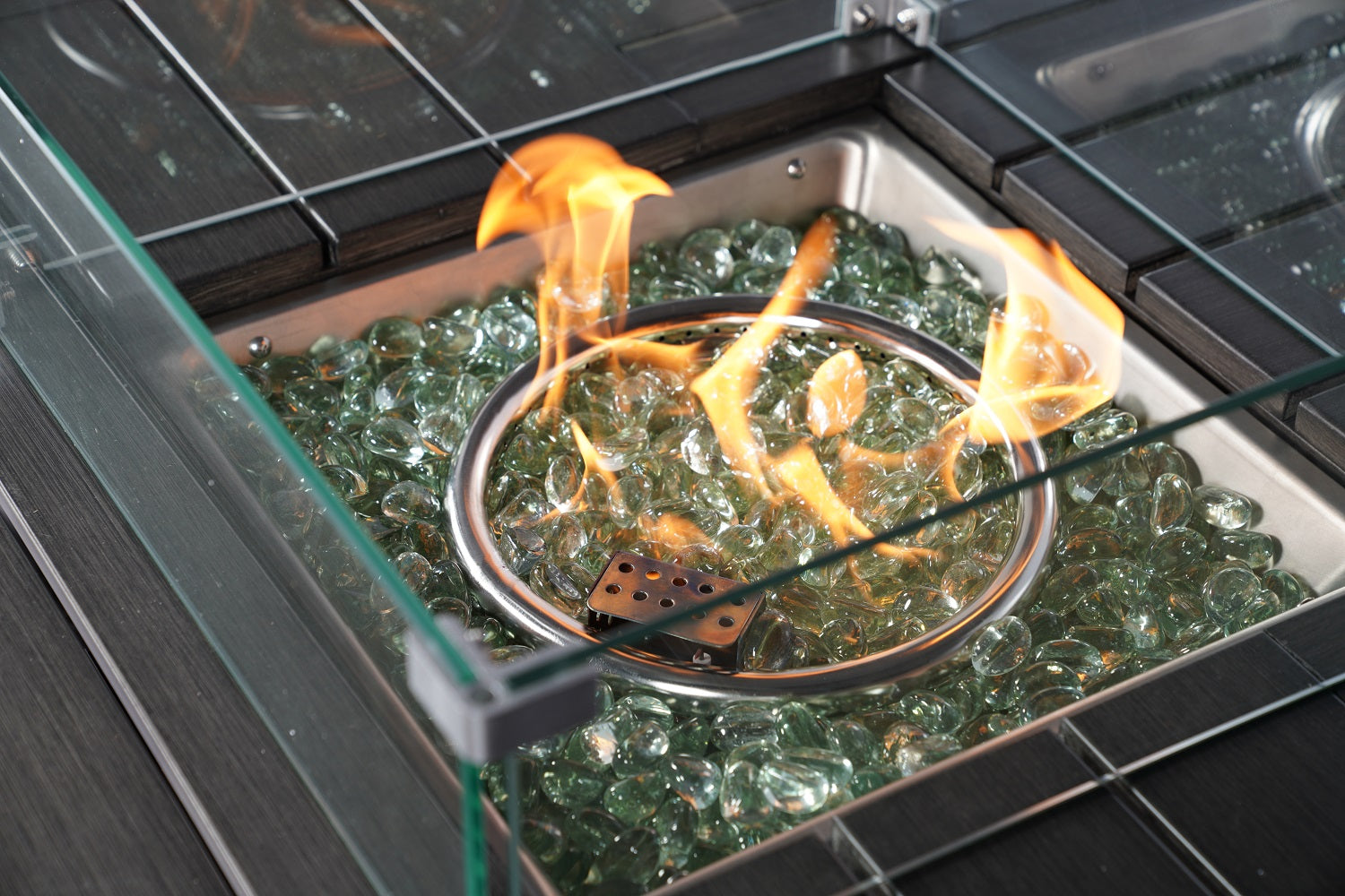 Gray Wicker Outdoor Patio Gas Fire Pit Table with Ice Bucket