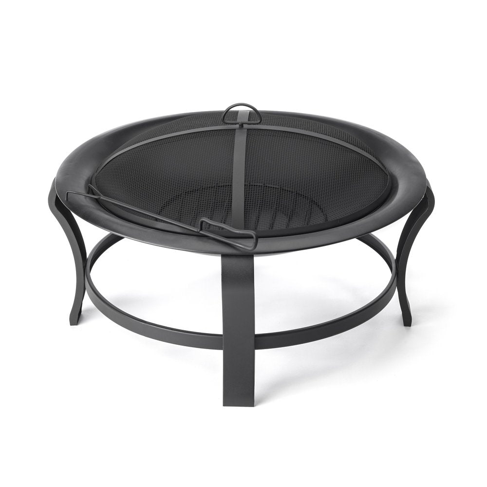 Black Steel Round Wood Burning Outdoor Fire Pit