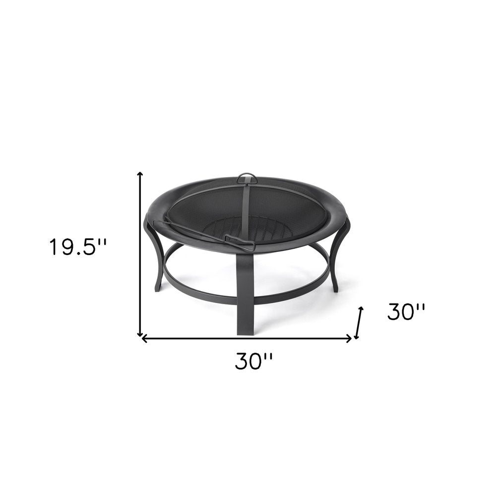 Black Steel Round Wood Burning Outdoor Fire Pit