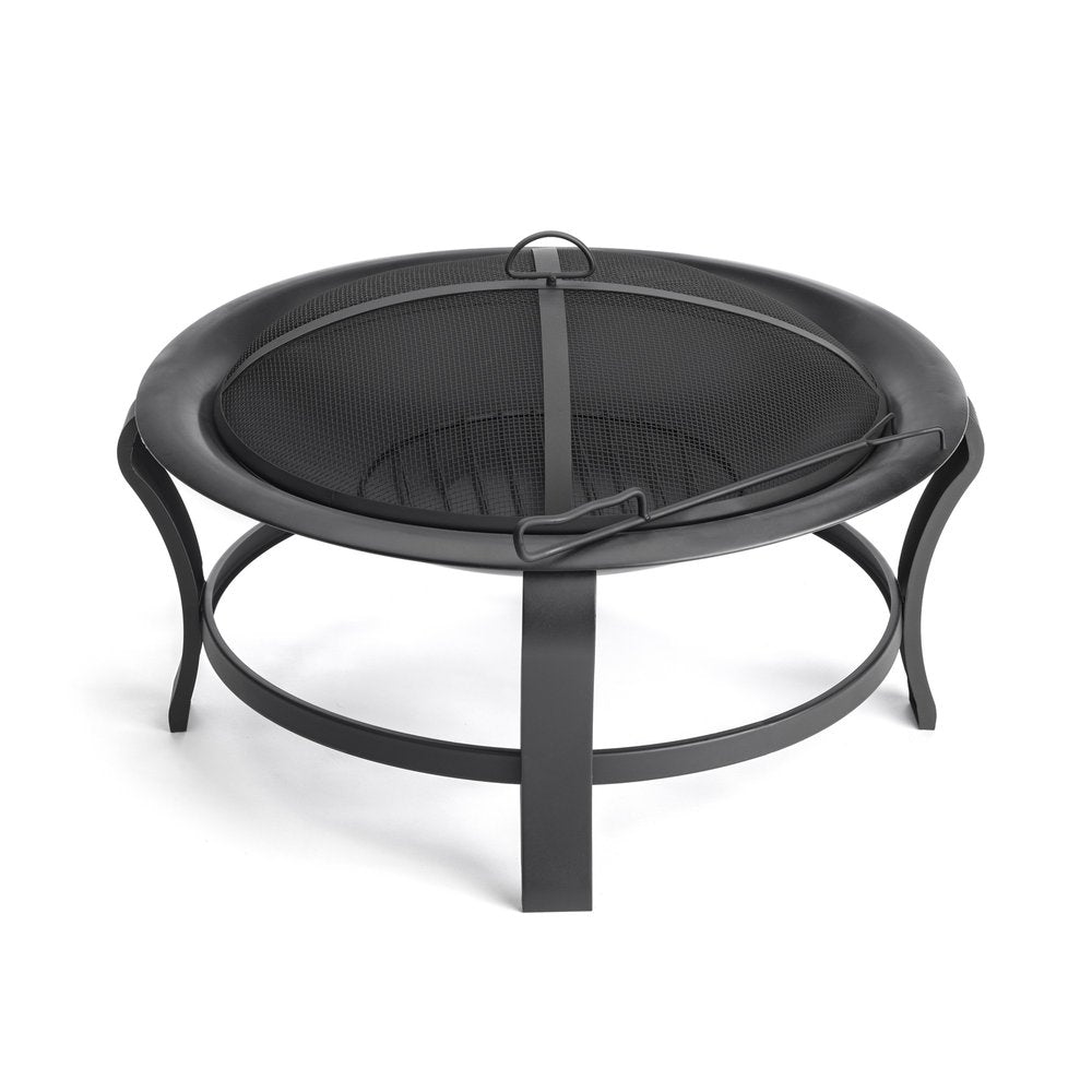 Black Steel Round Wood Burning Outdoor Fire Pit