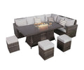 8-Piece Gray Wicker Upholstered Cushions Outdoor Patio Sectional Conversation Set with Fire Pit & Table
