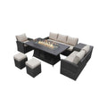 7-Piece Brown Wicker Upholstered Cushions Outdoor Patio Sectional Conversation Set with Fire Pit & Table