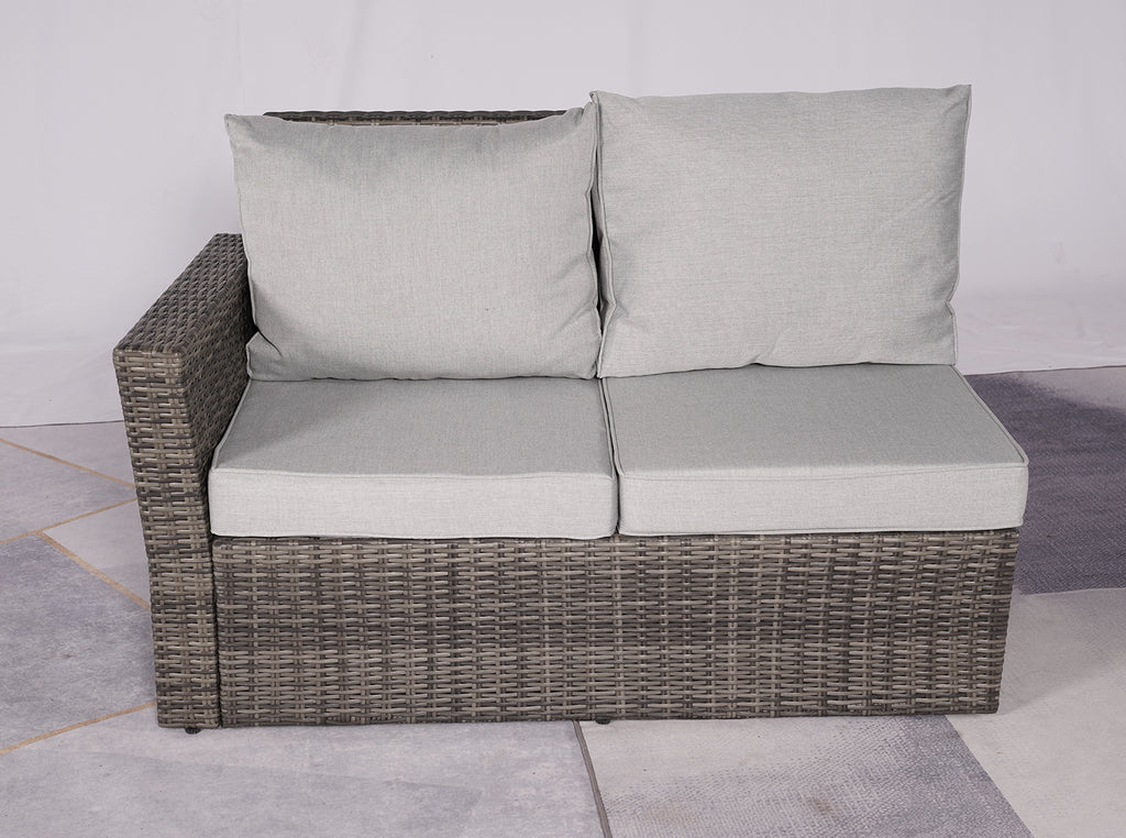 7-Piece Gray Wicker Upholstered Cushions Outdoor Patio Sectional Conversation Set with Fire Pit & Table