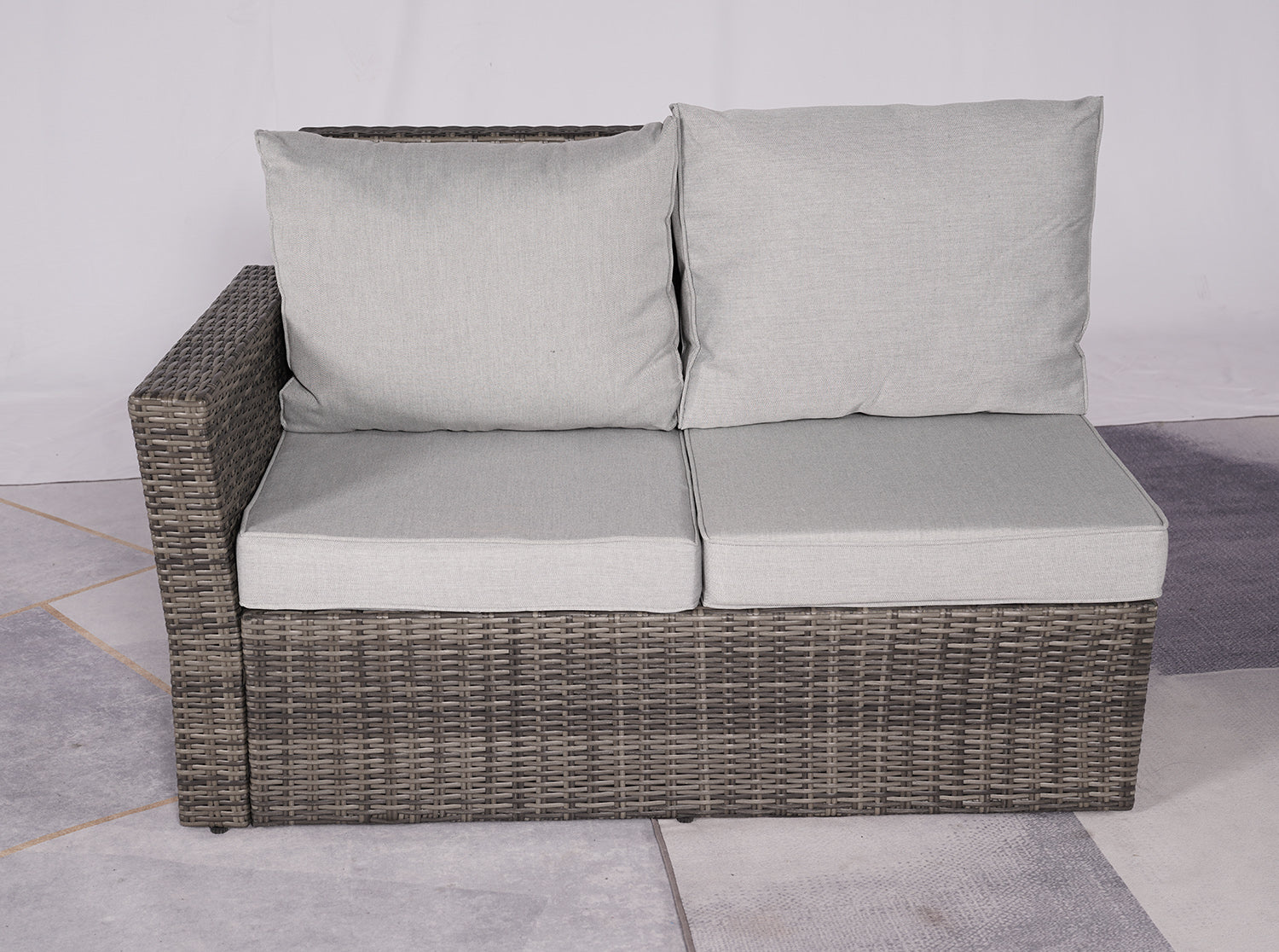 7-Piece Gray Wicker Upholstered Cushions Outdoor Patio Sectional Conversation Set with Fire Pit & Table