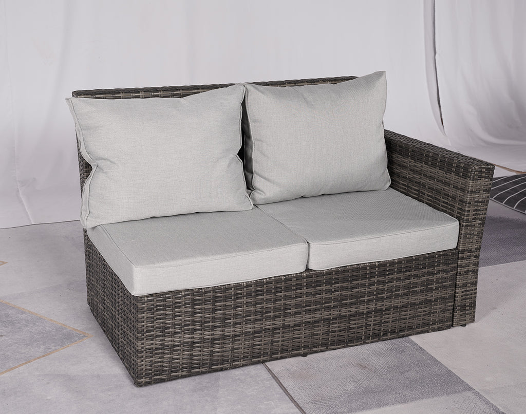 7-Piece Gray Wicker Upholstered Cushions Outdoor Patio Sectional Conversation Set with Fire Pit & Table