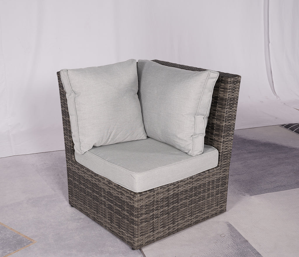 7-Piece Gray Wicker Upholstered Cushions Outdoor Patio Sectional Conversation Set with Fire Pit & Table