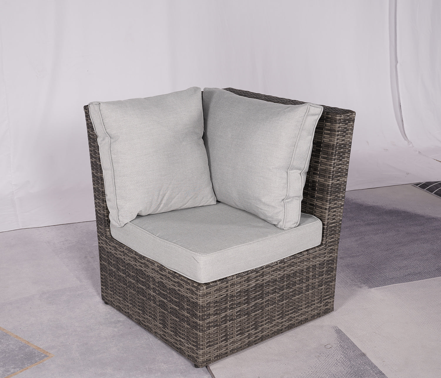 7-Piece Gray Wicker Upholstered Cushions Outdoor Patio Sectional Conversation Set with Fire Pit & Table