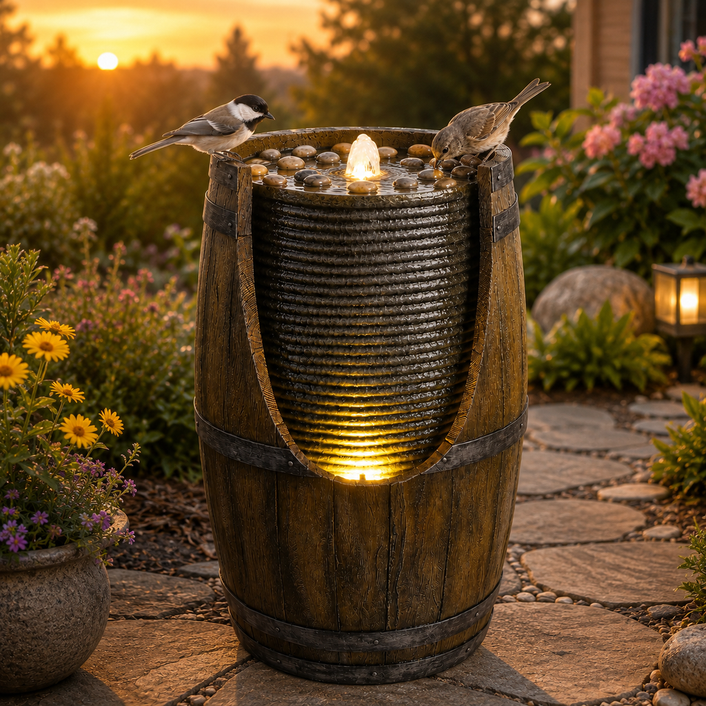 Outdoor Water Fountain with Bird Waterer