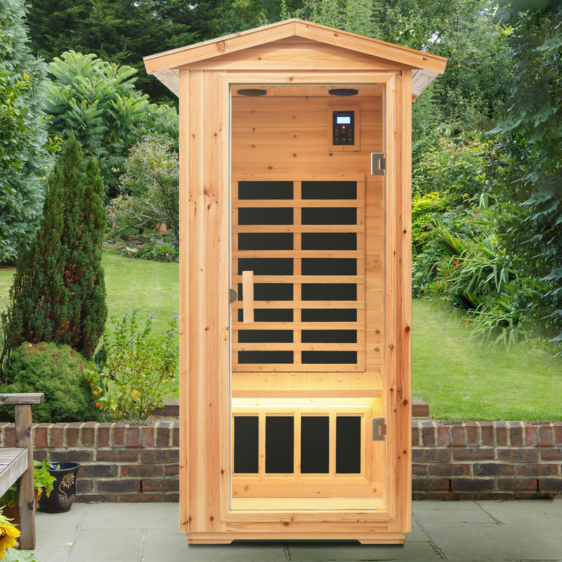 1-Person Far-Infrared Outdoor Sauna - Fir Wood Backyard Sauna