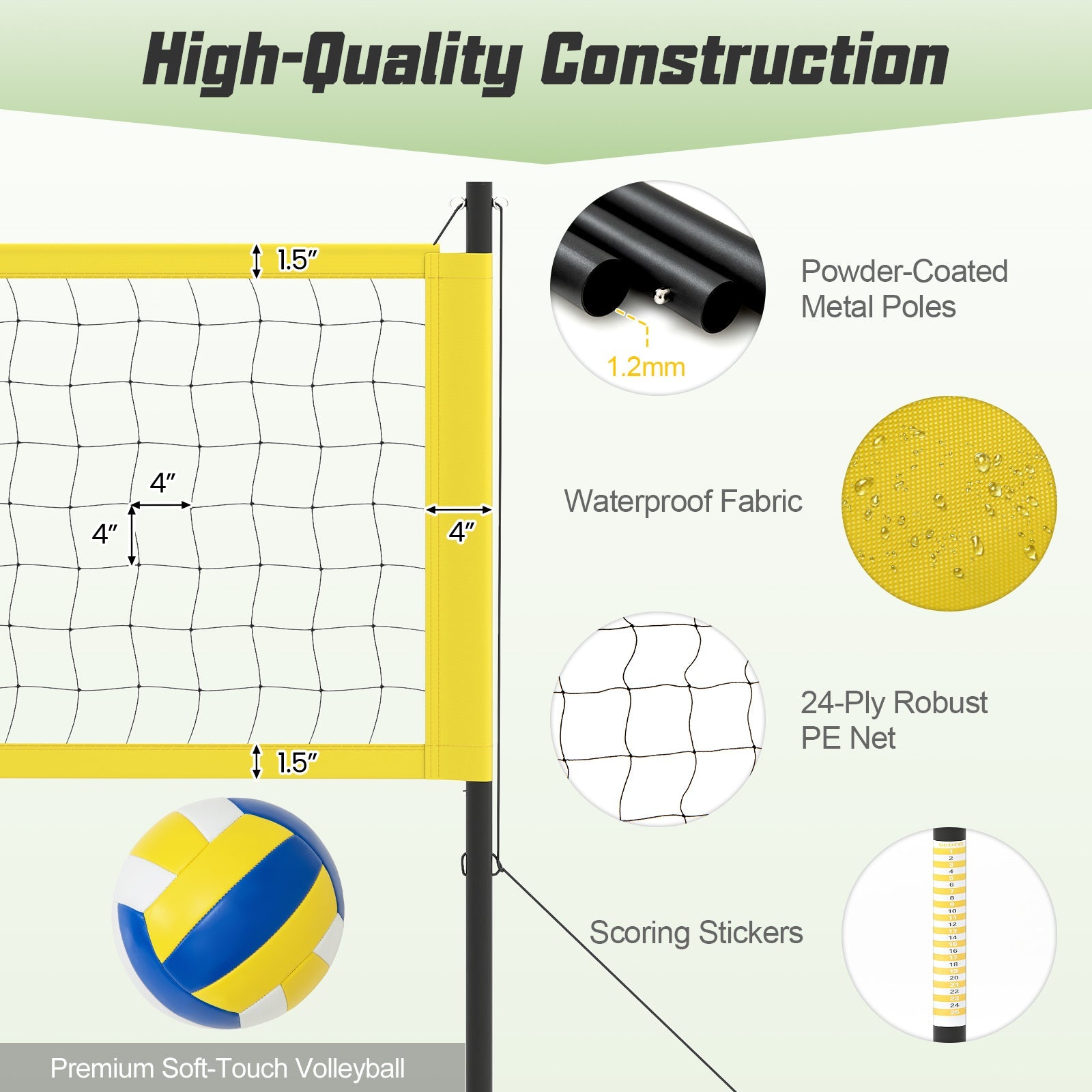 Portable Outdoor Volleyball Net Set Heavy-Duty Volleyball Net System