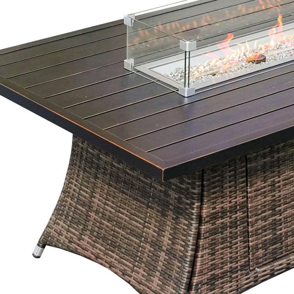 Brown Wicker Outdoor Patio Gas Outdoor Fire Pit Table