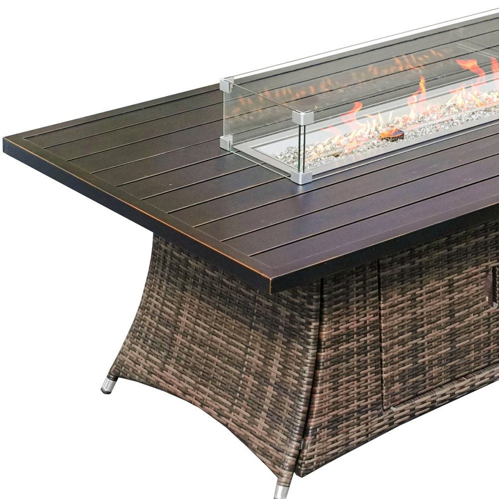 Brown Wicker Outdoor Patio Gas Outdoor Fire Pit Table