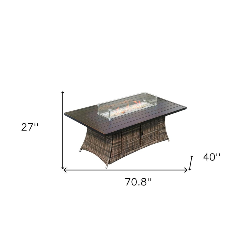 Brown Wicker Outdoor Patio Gas Outdoor Fire Pit Table