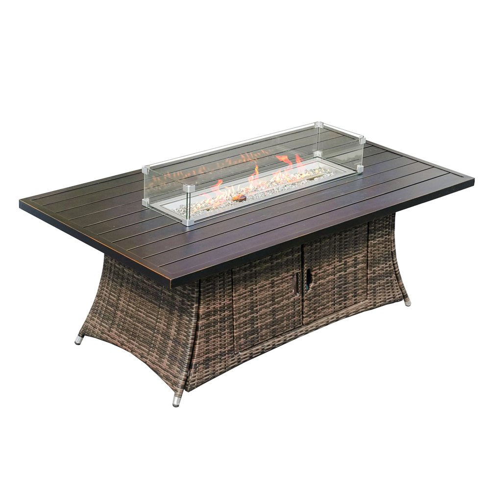 Brown Wicker Outdoor Patio Gas Outdoor Fire Pit Table