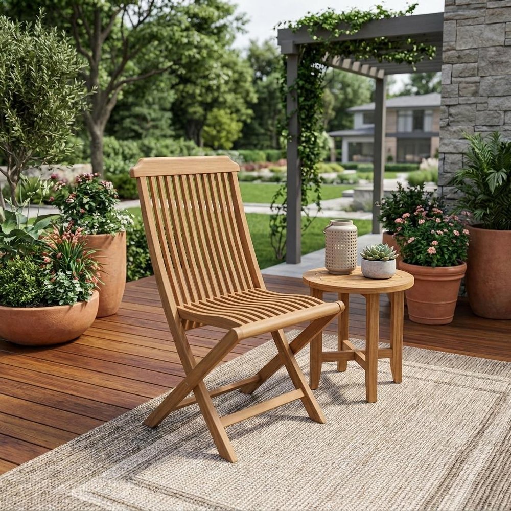 24" Brown Solid Wood Indoor/Outdoor Patio Deck Chair