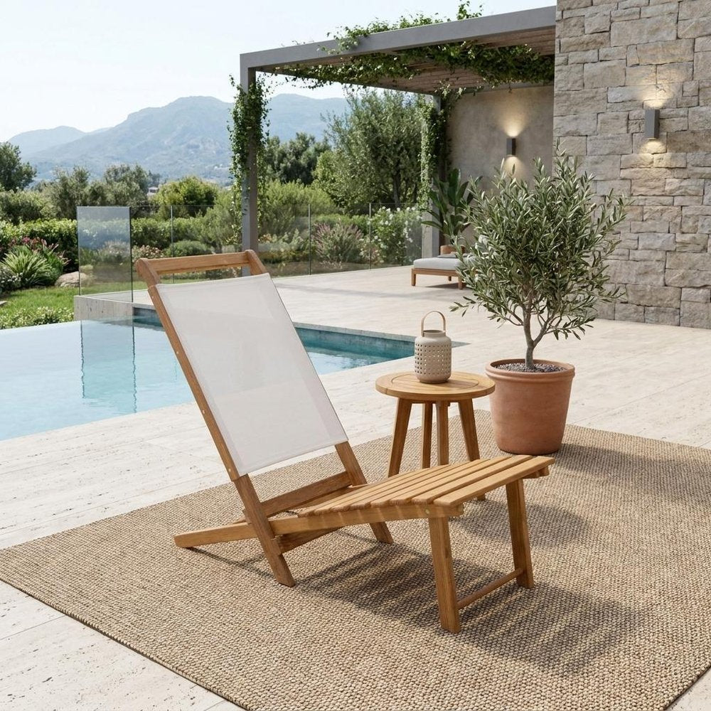 15" Brown and Natural Wood Solid Wood Outdoor Patio Deck Chair