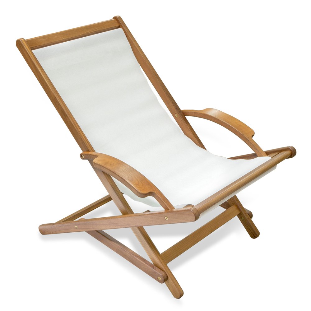 27" White and Natural Wood Solid Wood Indoor/Outdoor Patio Deck Chair