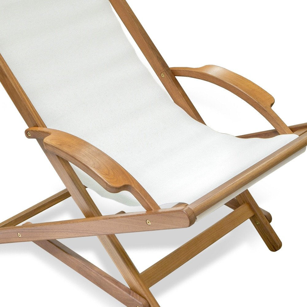 27" White and Natural Wood Solid Wood Indoor/Outdoor Patio Deck Chair