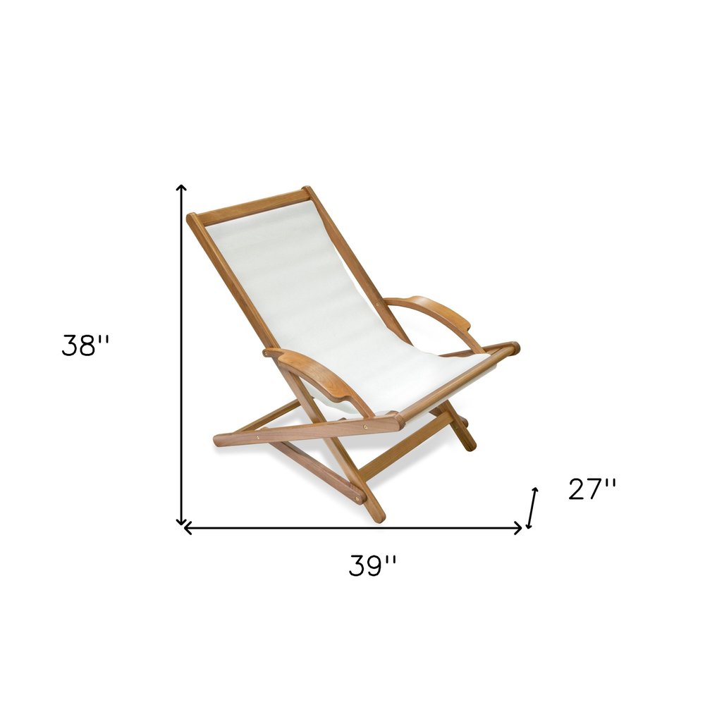 27" White and Natural Wood Solid Wood Indoor/Outdoor Patio Deck Chair