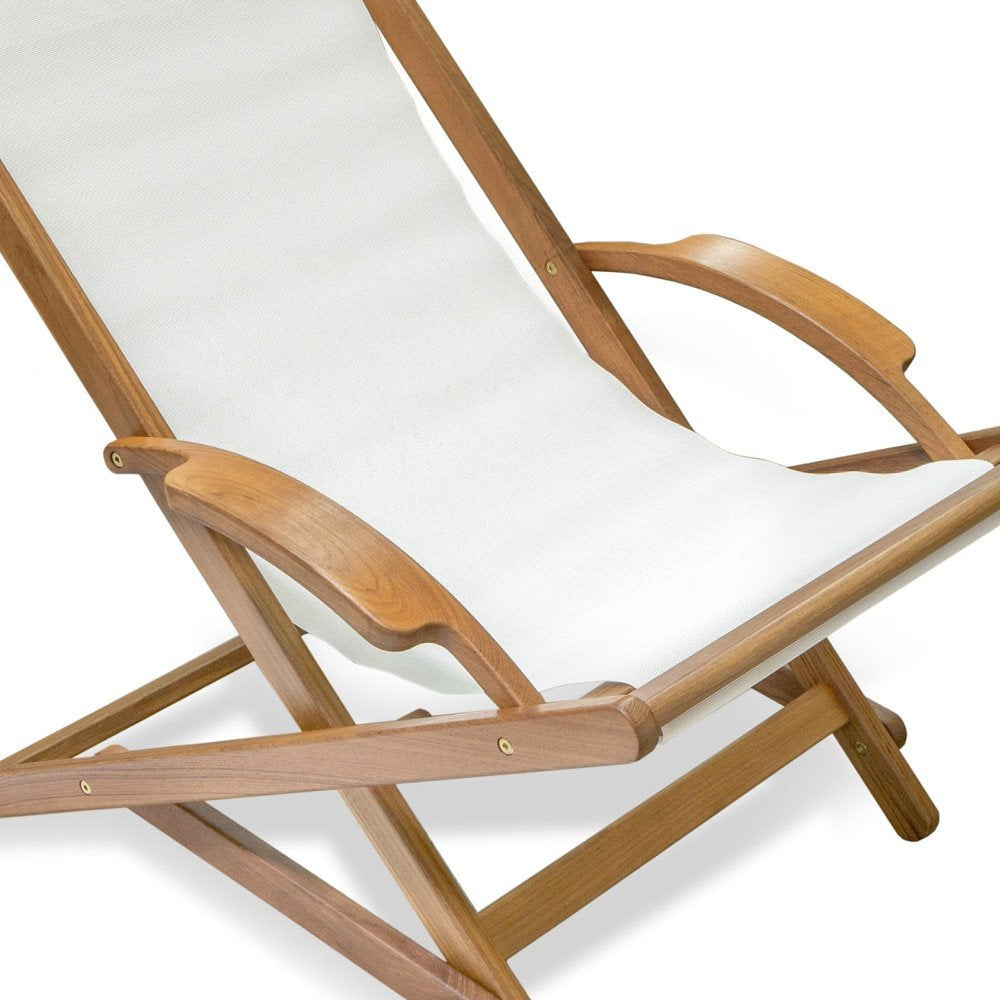 27" White and Natural Wood Solid Wood Indoor/Outdoor Patio Deck Chair