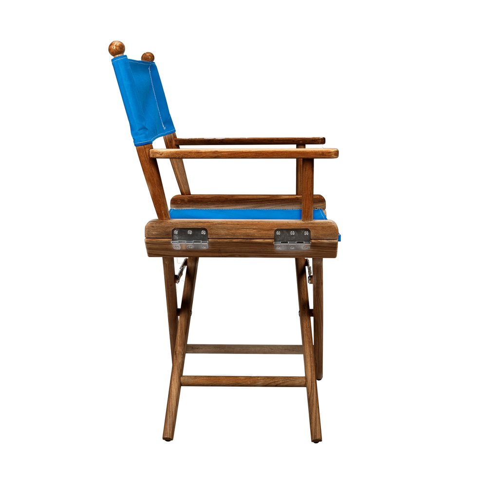 23" Blue and Natural Wood Solid Wood Indoor/Outdoor Patio Director Chair