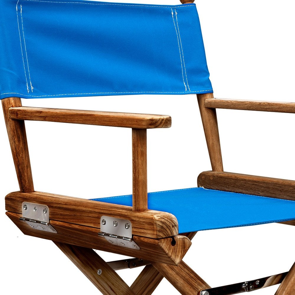 23" Blue and Natural Wood Solid Wood Indoor/Outdoor Patio Director Chair