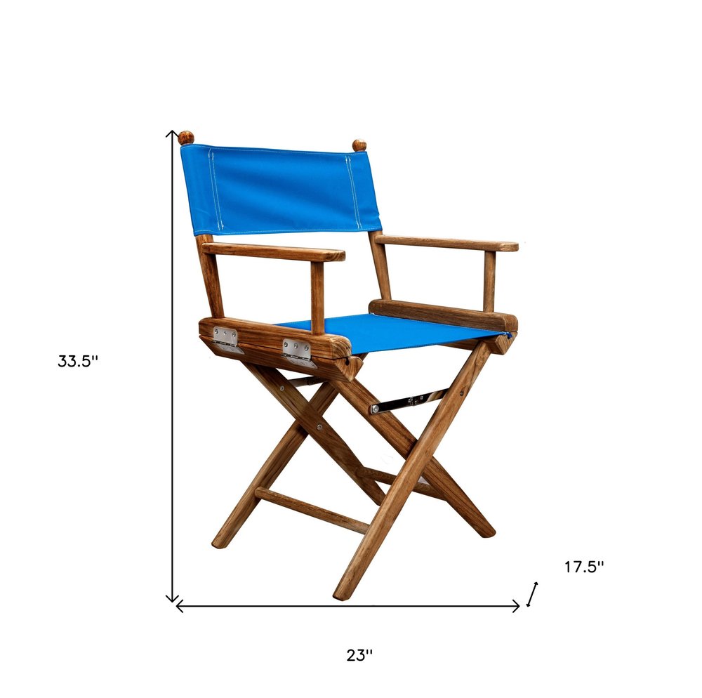 23" Blue and Natural Wood Solid Wood Indoor/Outdoor Patio Director Chair