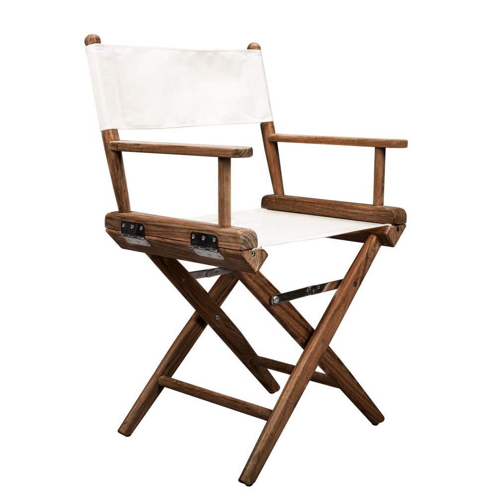 23" Brown and Ivory and Natural Wood Solid Wood Indoor/Outdoor Patio Director Chair