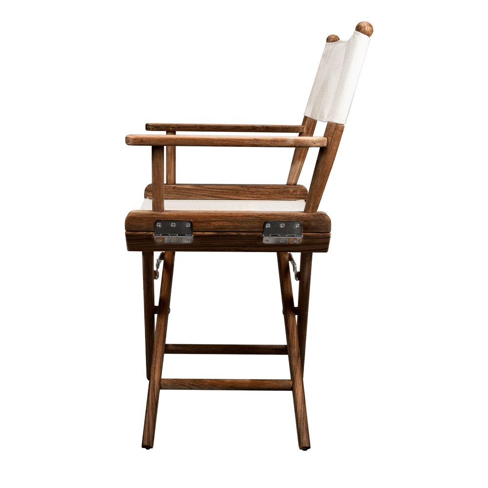 23" Brown and Ivory and Natural Wood Solid Wood Indoor/Outdoor Patio Director Chair