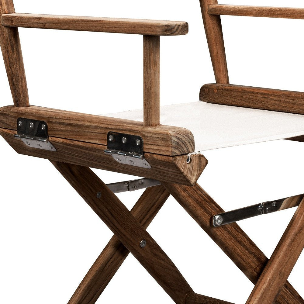 23" Brown and Ivory and Natural Wood Solid Wood Indoor/Outdoor Patio Director Chair