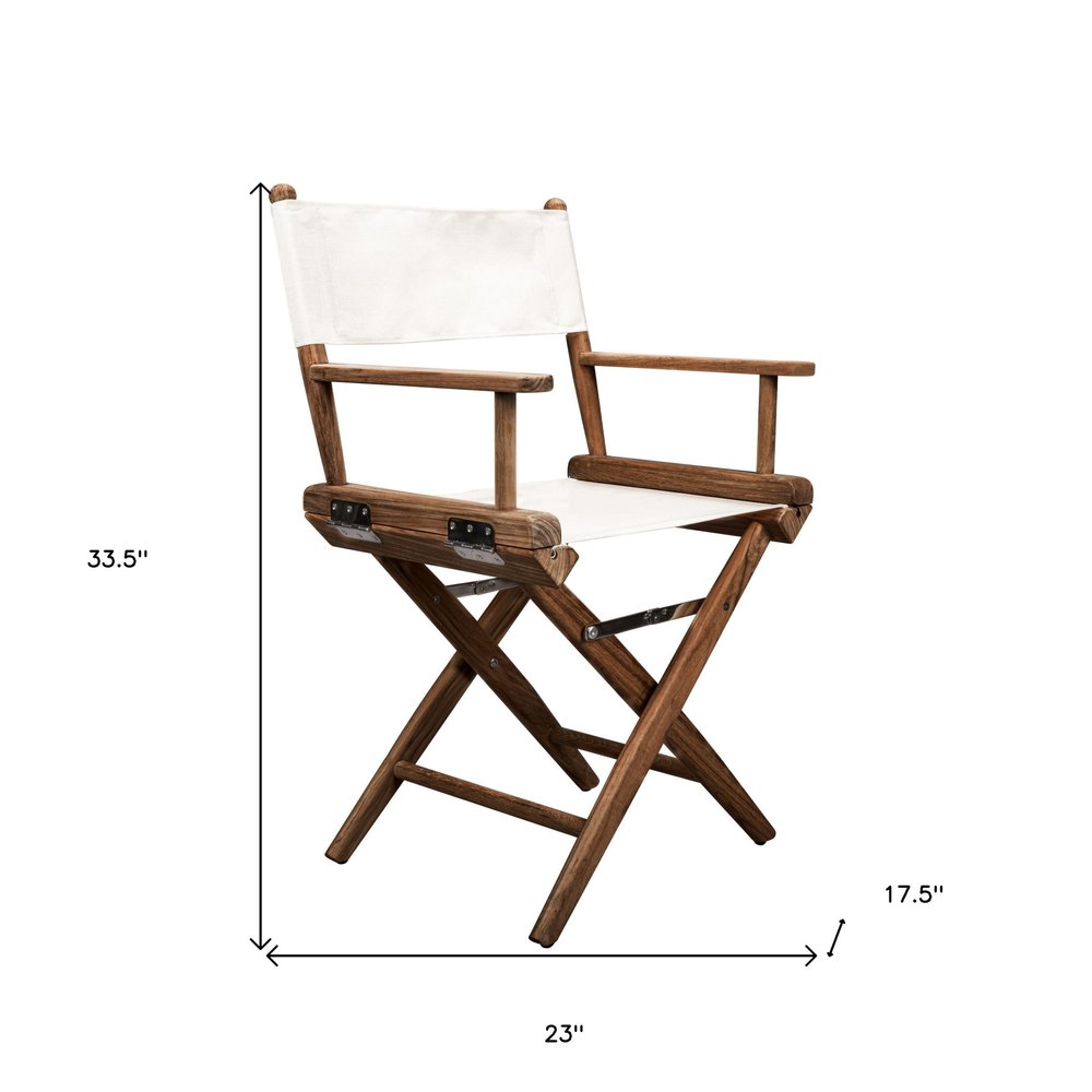 23" Brown and Ivory and Natural Wood Solid Wood Indoor/Outdoor Patio Director Chair