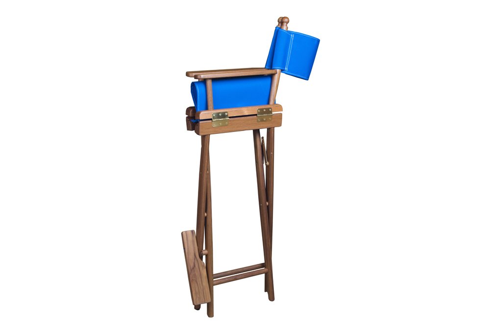 23" Blue and Brown Solid Wood Indoor/Outdoor Patio Director Chair