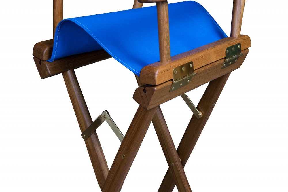 23" Blue and Brown Solid Wood Indoor/Outdoor Patio Director Chair