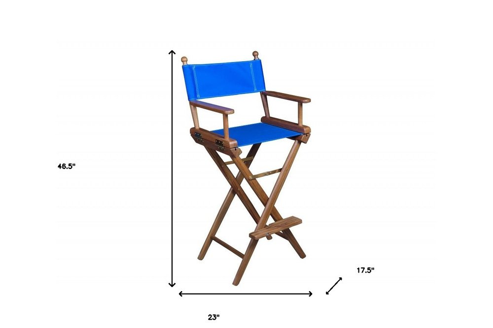 23" Blue and Brown Solid Wood Indoor/Outdoor Patio Director Chair