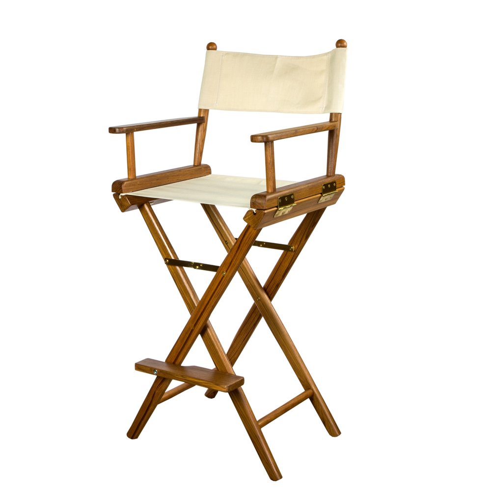 23" Ivory and Brown Solid Wood Indoor/Outdoor Patio Director Chair