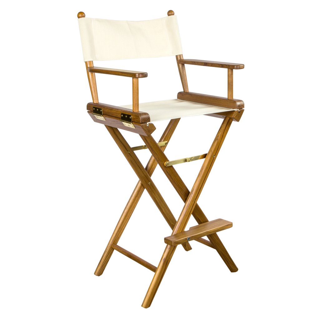 23" Ivory and Brown Solid Wood Indoor/Outdoor Patio Director Chair