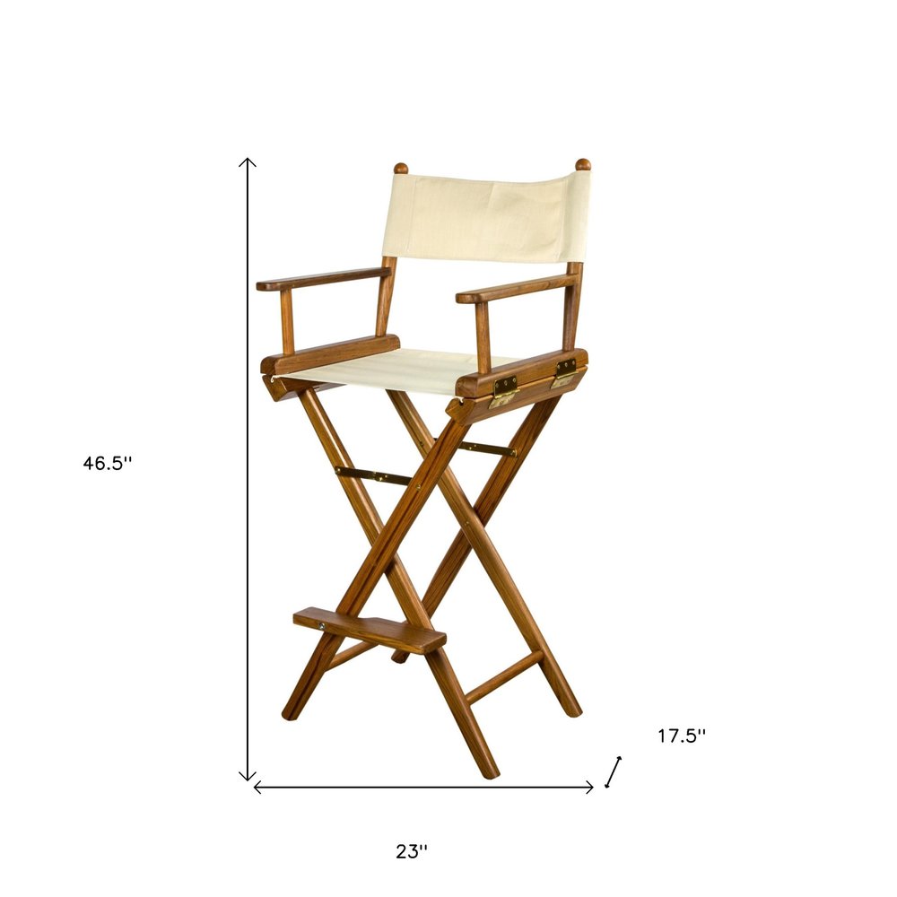 23" Ivory and Brown Solid Wood Indoor/Outdoor Patio Director Chair