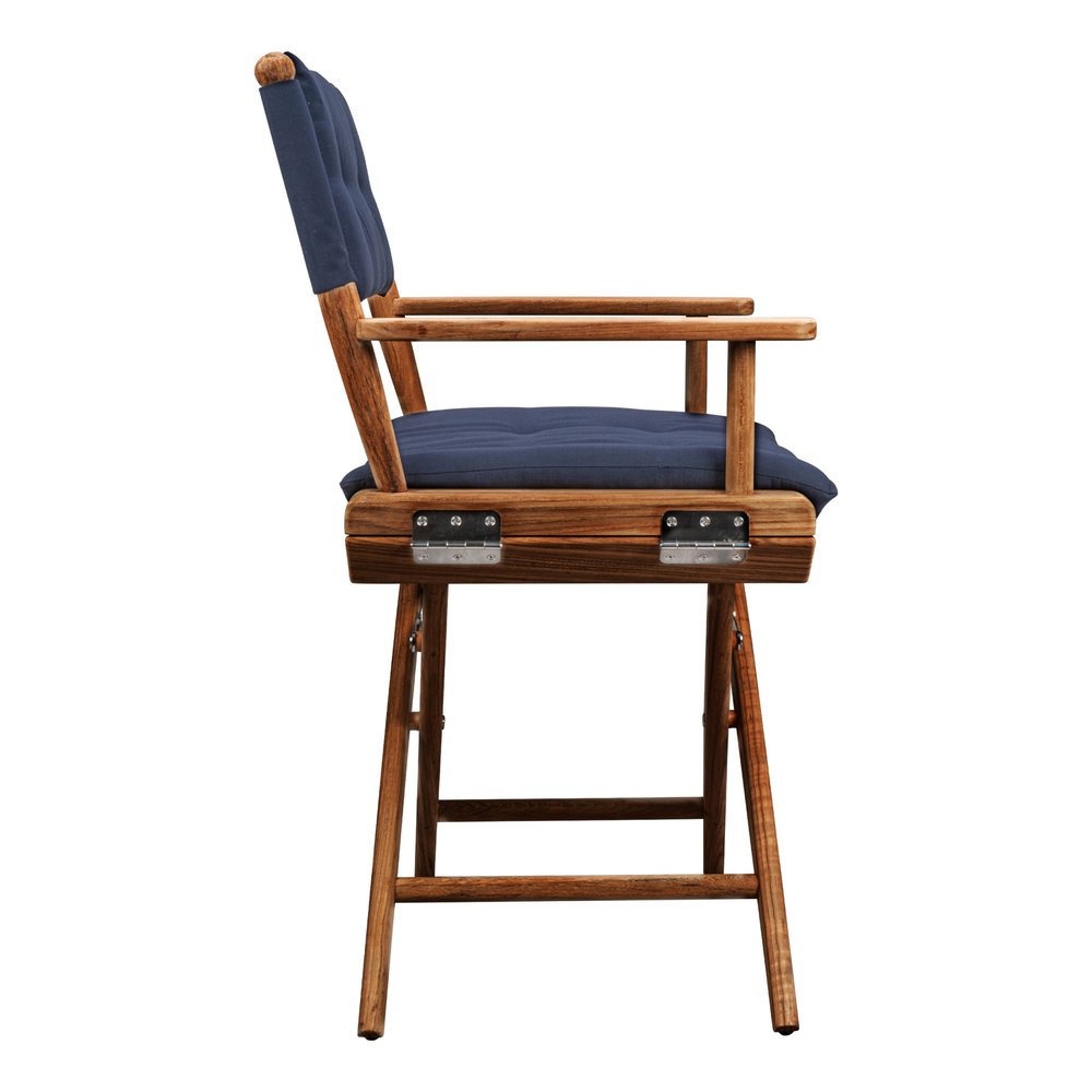 23" Navy Blue and Brown Solid Wood Indoor/Outdoor Patio Director Chair with Navy Blue Cushion