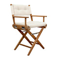 23" Natural Solid Wood Outdoor Patio Folding Director Chair with Cream Cushion