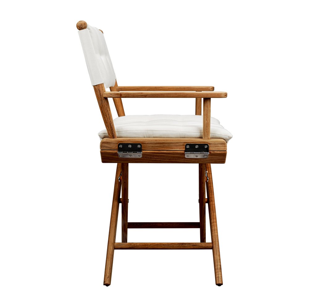 23" Natural Solid Wood Outdoor Patio Folding Director Chair with Cream Cushion