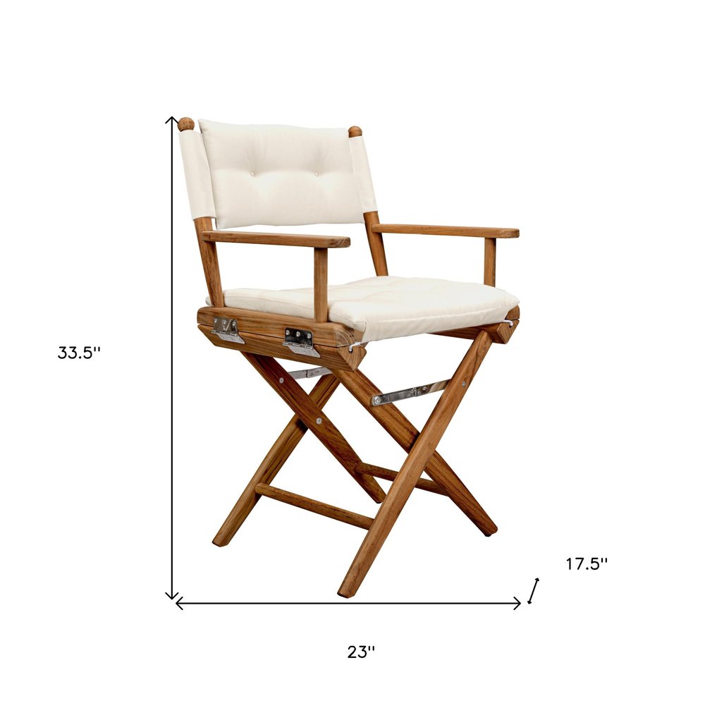 23" Natural Solid Wood Outdoor Patio Folding Director Chair with Cream Cushion