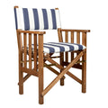 20" Blue and White and Natural Wood Solid Wood Indoor/Outdoor Patio Director Chair with Blue and White Cushion